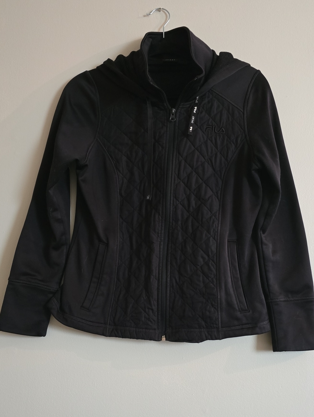 FILA Black Quilted-Panel Hooded Jacket